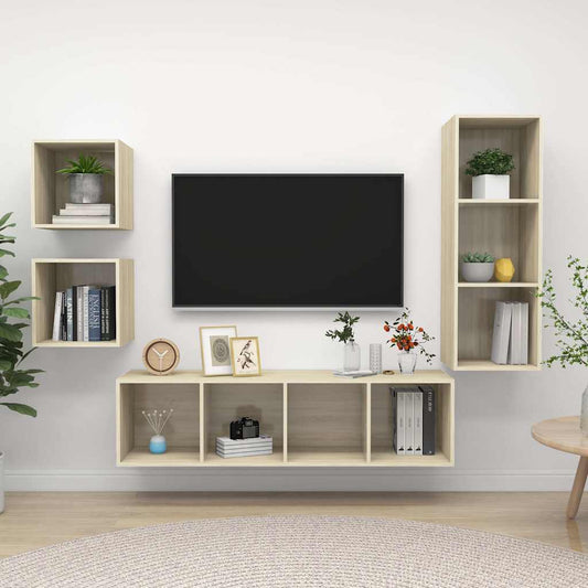 4 Piece TV Cabinet Set Sonoma Oak Engineered Wood