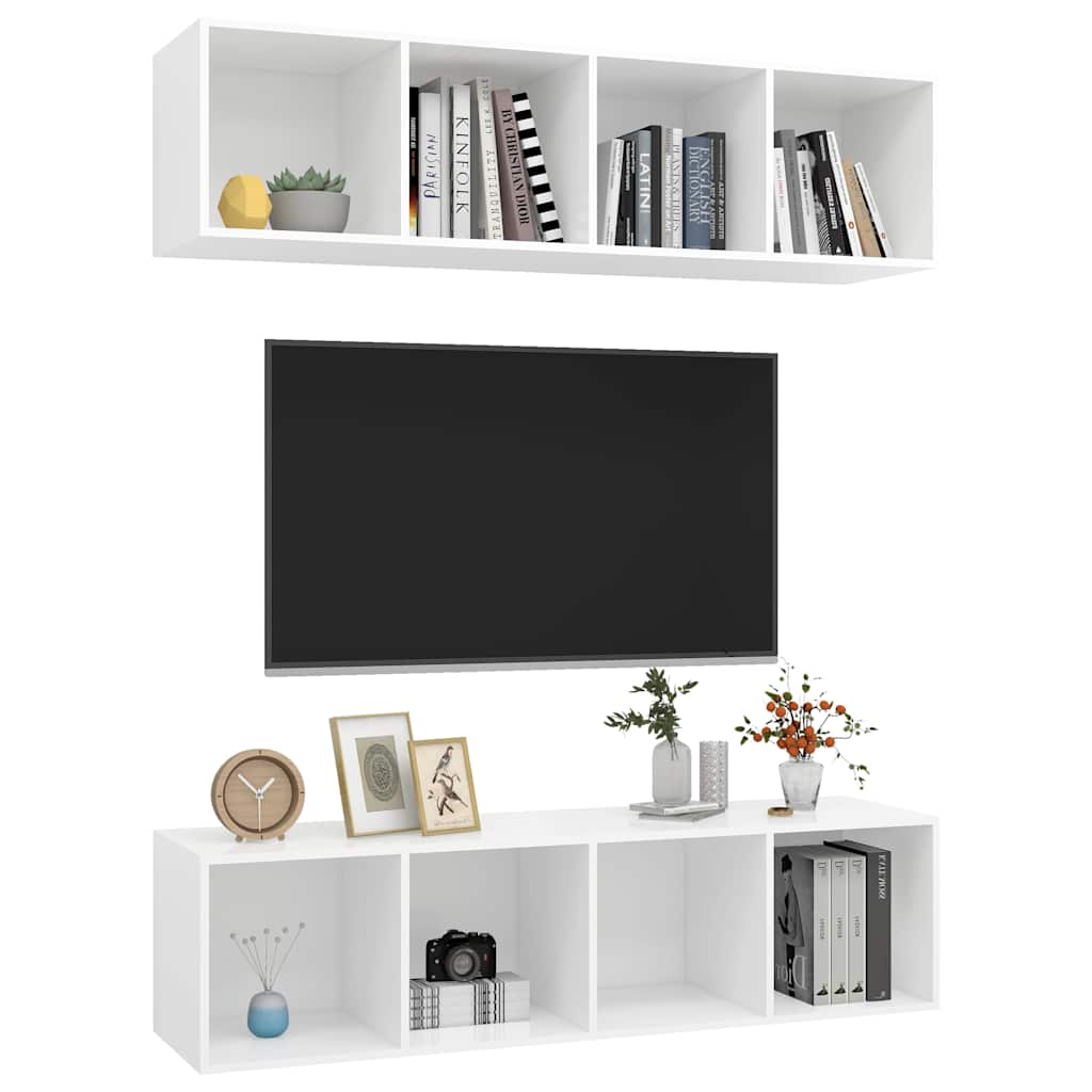 2 Piece Wall-mounted TV Cabinet Set White Engineered Wood