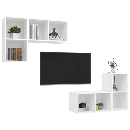 4 Piece Wall-mounted TV Cabinet Set White Engineered Wood