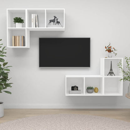 4 Piece Wall-mounted TV Cabinet Set White Engineered Wood