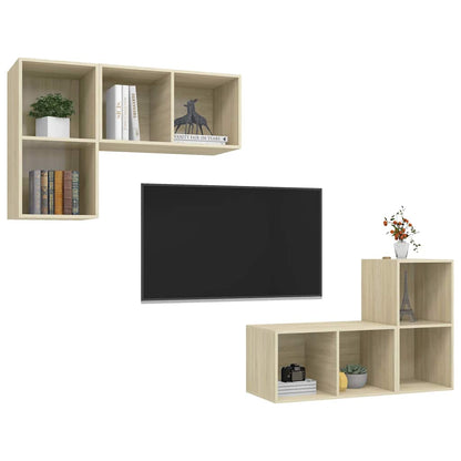 4 Piece Wall-mounted TV Cabinet Set Sonoma Oak Engineered Wood