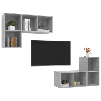 4 Piece Wall-mounted TV Cabinet Set Concrete Grey Engineered Wood