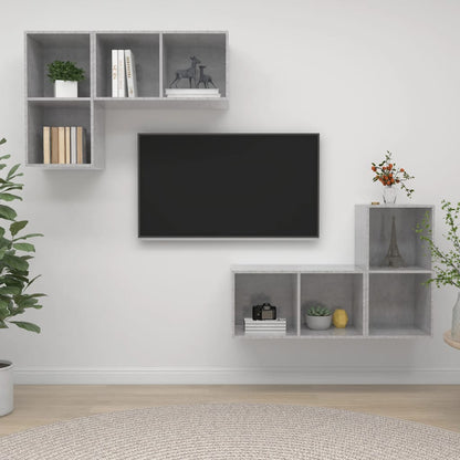 4 Piece Wall-mounted TV Cabinet Set Concrete Grey Engineered Wood