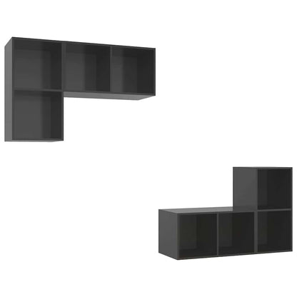 4 Piece Wall-mounted TV Cabinet Set High Gloss Grey Engineered Wood