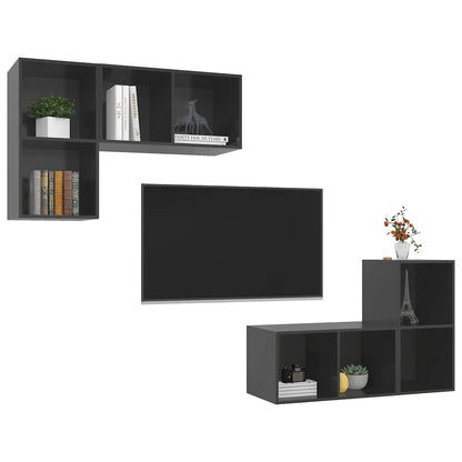 4 Piece Wall-mounted TV Cabinet Set High Gloss Grey Engineered Wood