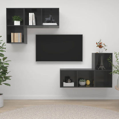 4 Piece Wall-mounted TV Cabinet Set High Gloss Grey Engineered Wood