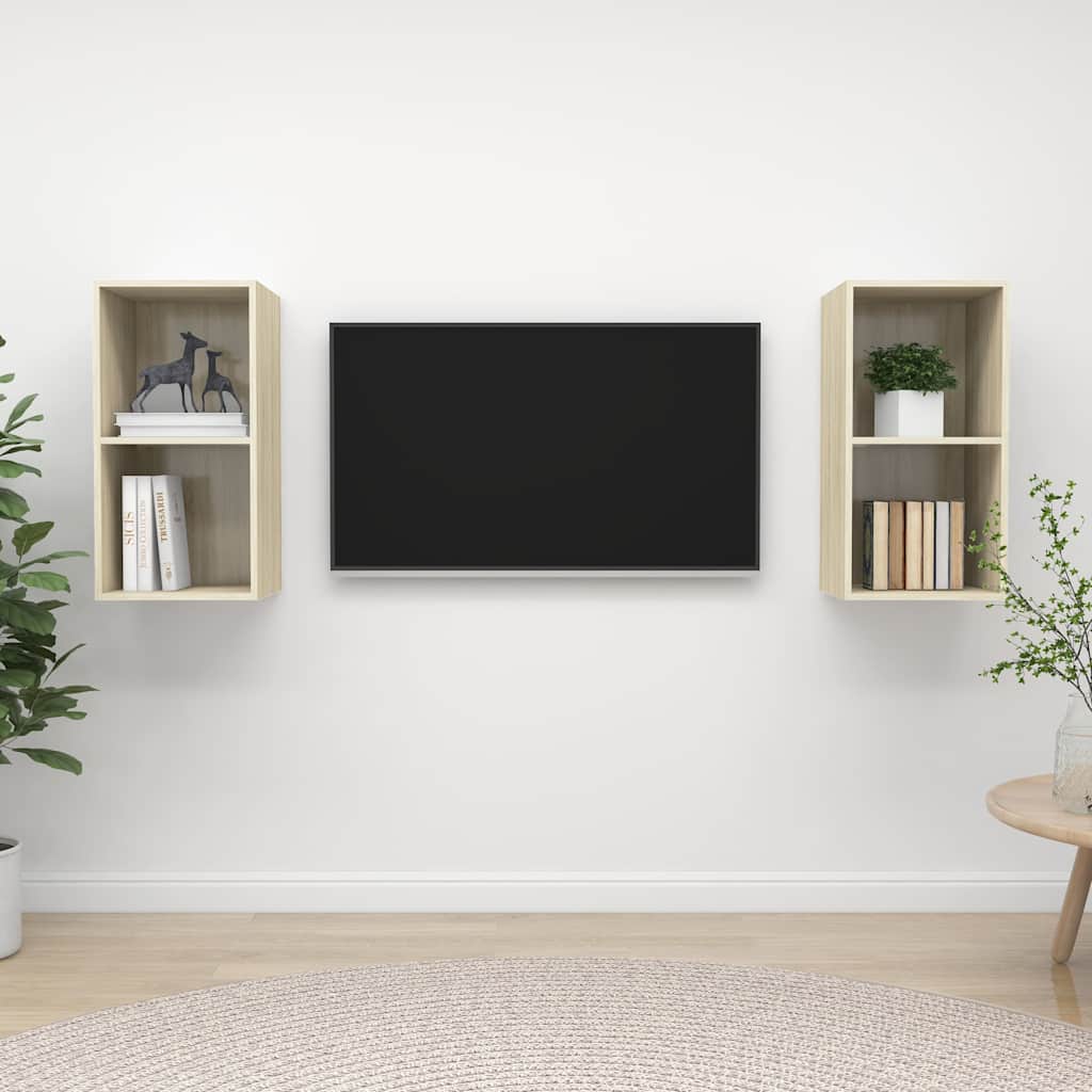 2 Piece Wall-mounted TV Cabinet Set Sonoma Oak Engineered Wood
