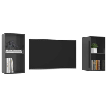 2 Piece Wall-mounted TV Cabinet Set High Gloss Grey Engineered Wood