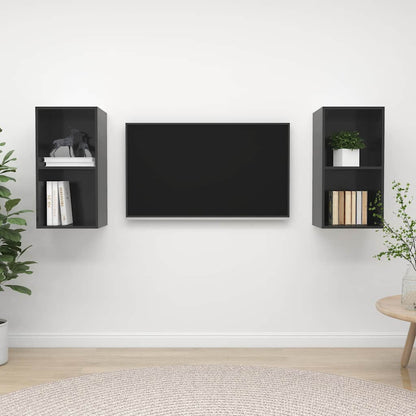 2 Piece Wall-mounted TV Cabinet Set High Gloss Grey Engineered Wood