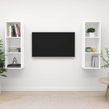 2 Piece Wall-mounted TV Cabinet Set White Engineered Wood