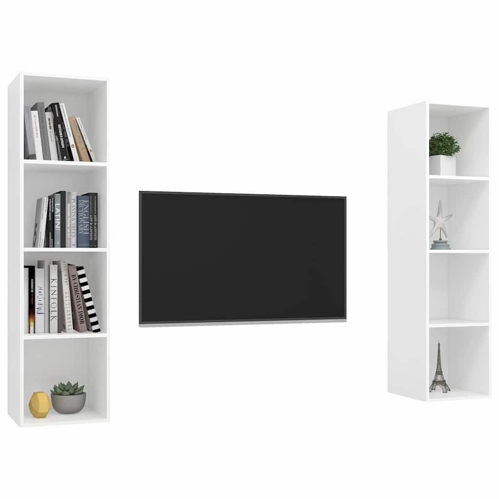 2 Piece Wall-mounted TV Cabinet Set White Engineered Wood