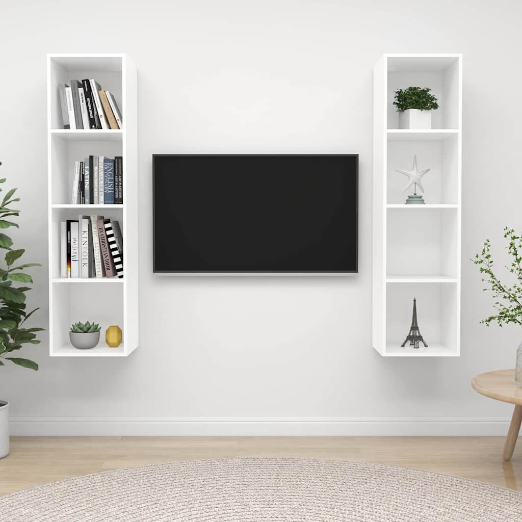 2 Piece Wall-mounted TV Cabinet Set White Engineered Wood