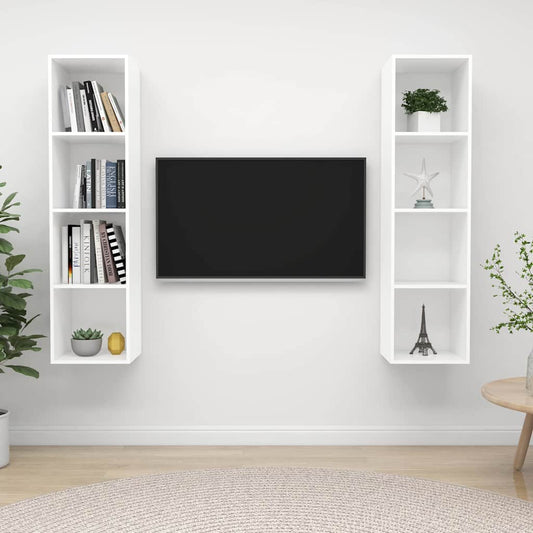 2 Piece Wall-mounted TV Cabinet Set White Engineered Wood