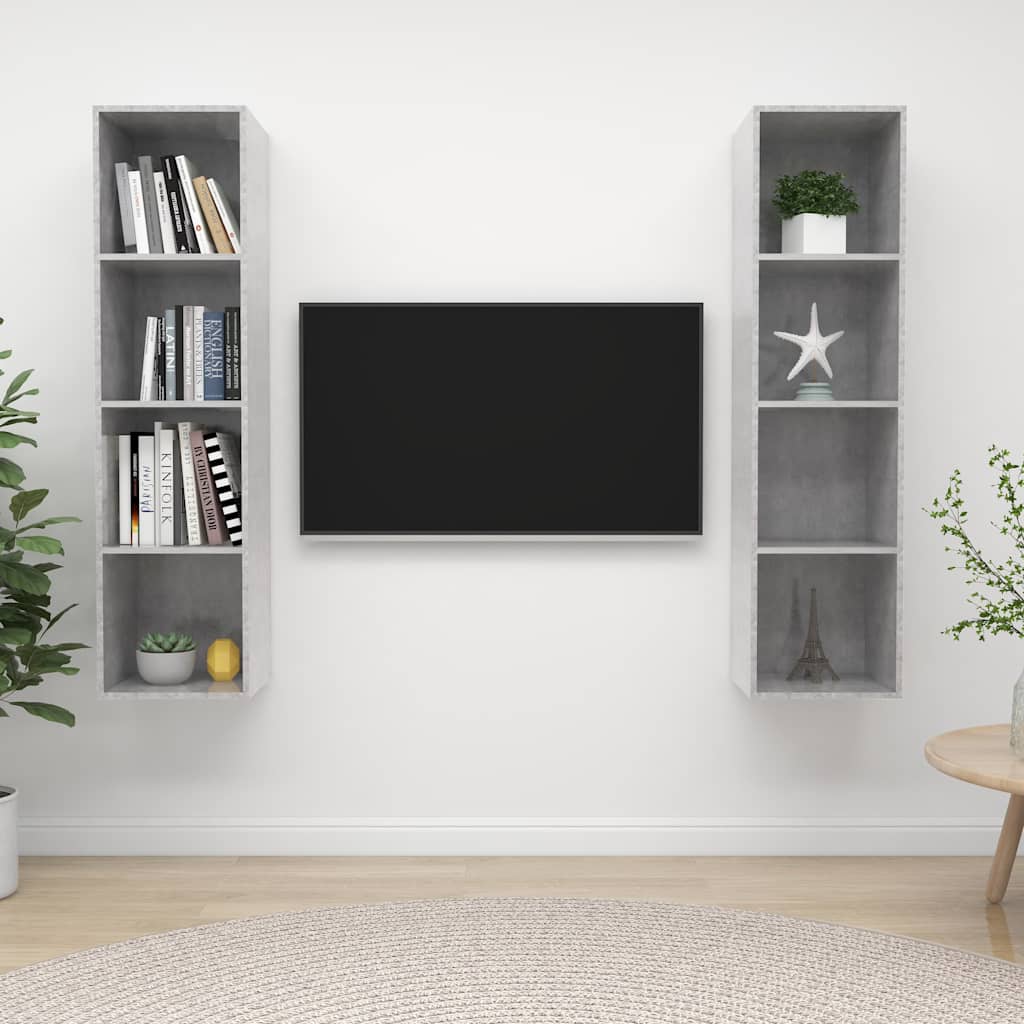 2 Piece Wall-mounted TV Cabinet Set Concrete Grey Engineered Wood