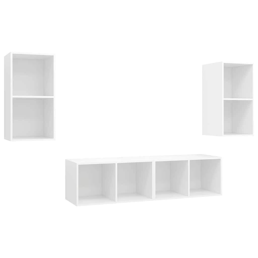 4 Piece Wall-mounted TV Cabinet Set White Engineered Wood