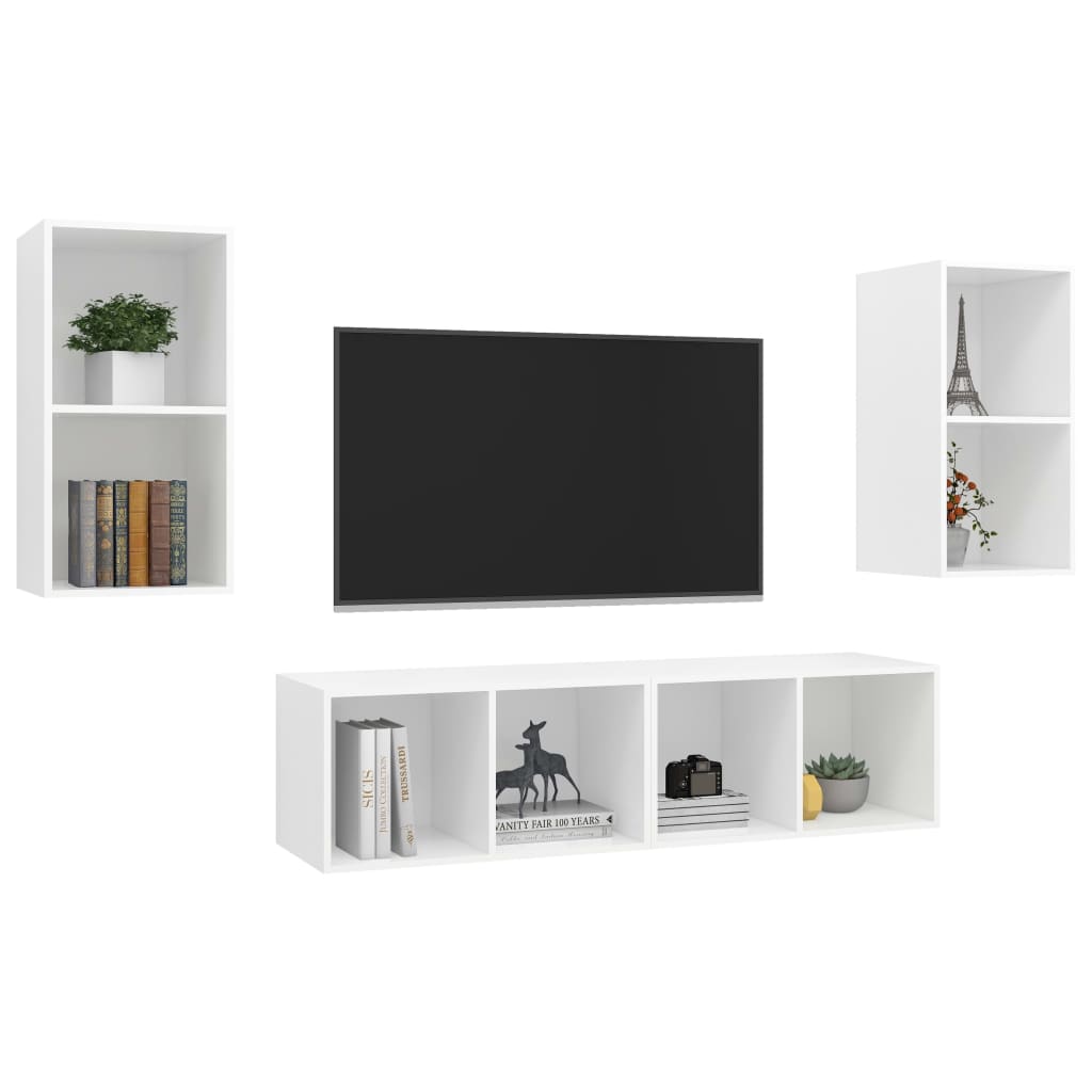 Wall-mounted TV Cabinets 4 pcs White Engineered Wood