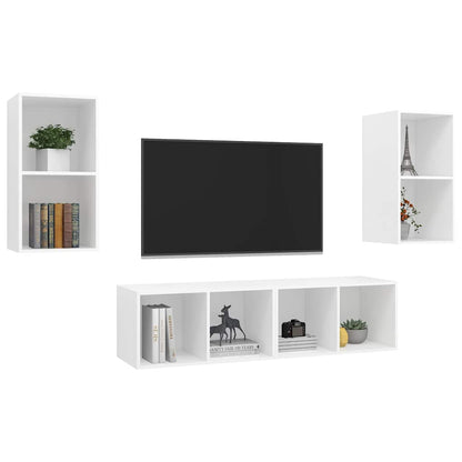 4 Piece Wall-mounted TV Cabinet Set White Engineered Wood