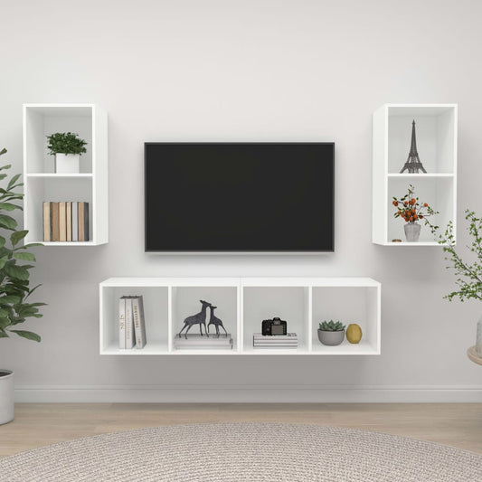 4 Piece Wall-mounted TV Cabinet Set White Engineered Wood