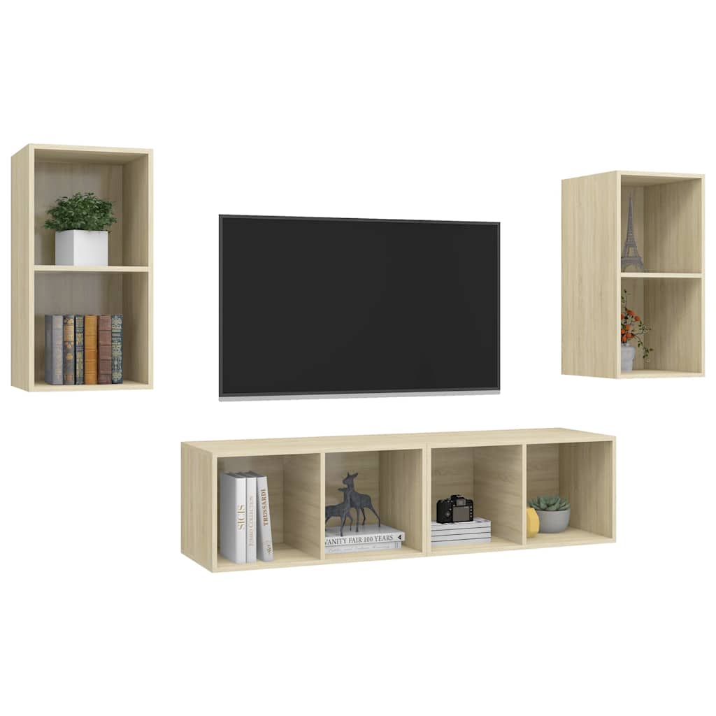 4 Piece Wall-mounted TV Cabinet Set Sonoma Oak Engineered Wood