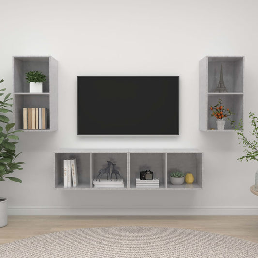 4 Piece Wall-mounted TV Cabinet Set Concrete Grey Engineered Wood