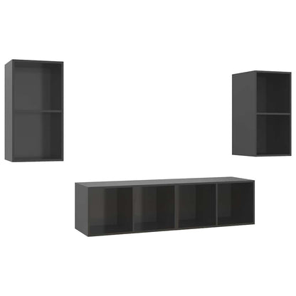 4 Piece Wall-mounted TV Cabinet Set High Gloss Grey Engineered Wood