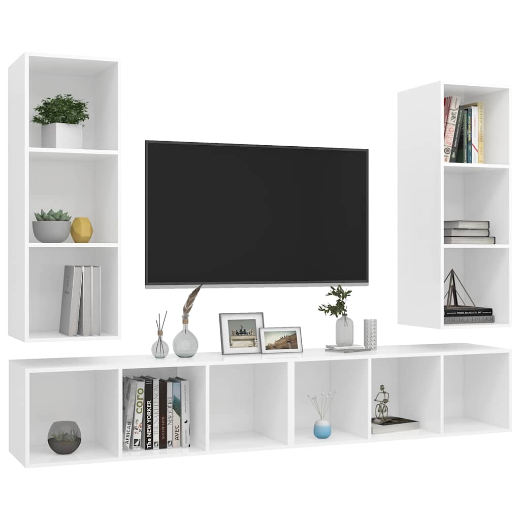4 Piece Wall-mounted TV Cabinet Set White Engineered Wood