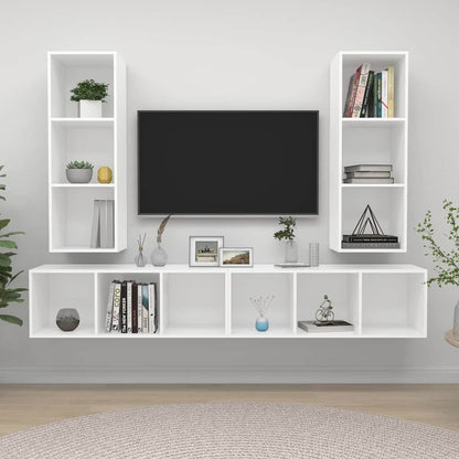 4 Piece Wall-mounted TV Cabinet Set White Engineered Wood