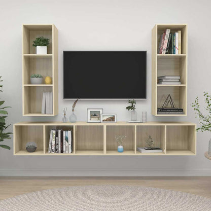 4 Piece Wall-mounted TV Cabinet Set Sonoma Oak Engineered Wood