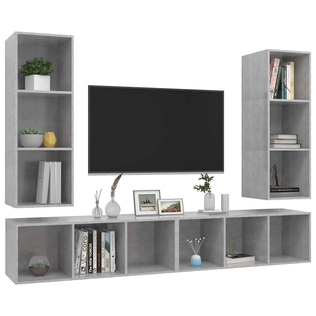 4 Piece Wall-mounted TV Cabinet Set Concrete Grey Engineered Wood