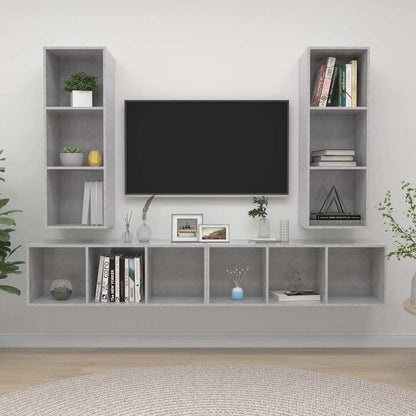 4 Piece Wall-mounted TV Cabinet Set Concrete Grey Engineered Wood
