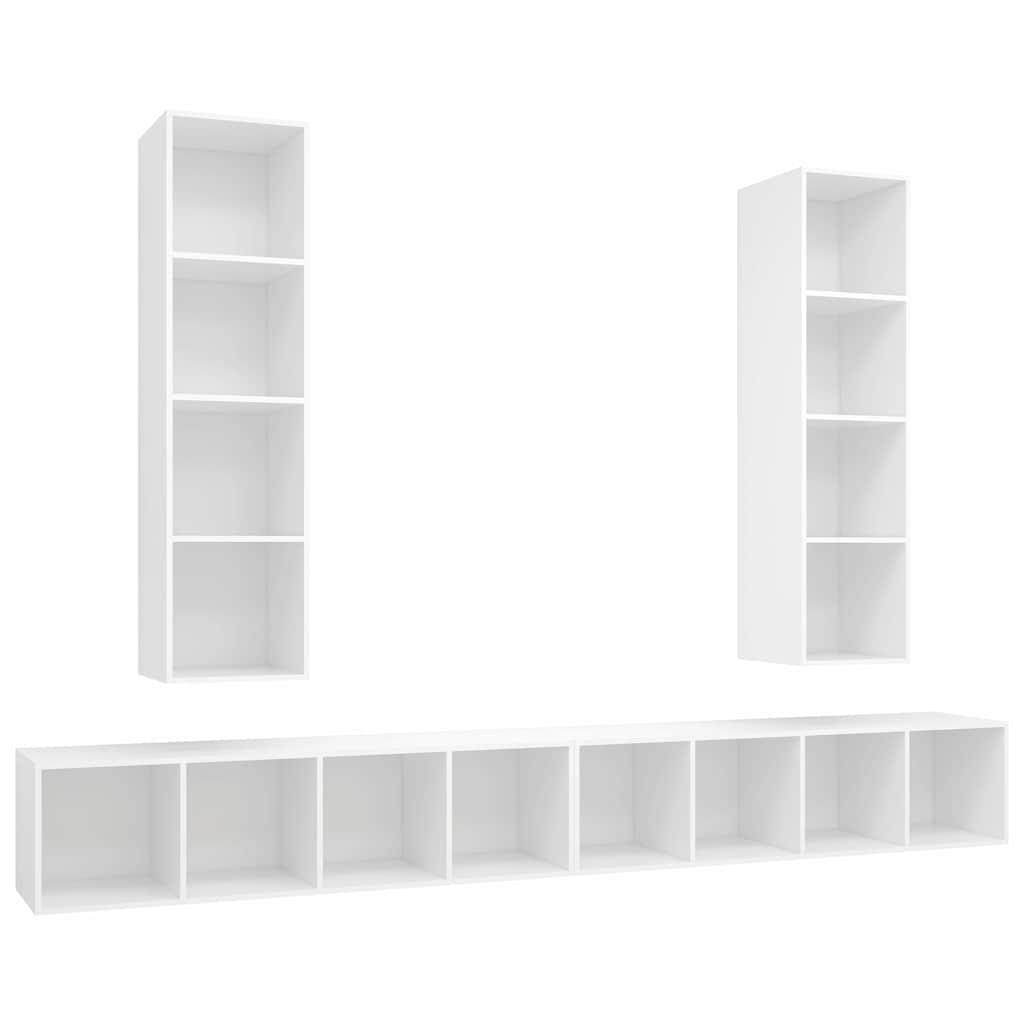 4 Piece Wall-mounted TV Cabinet Set White Engineered Wood