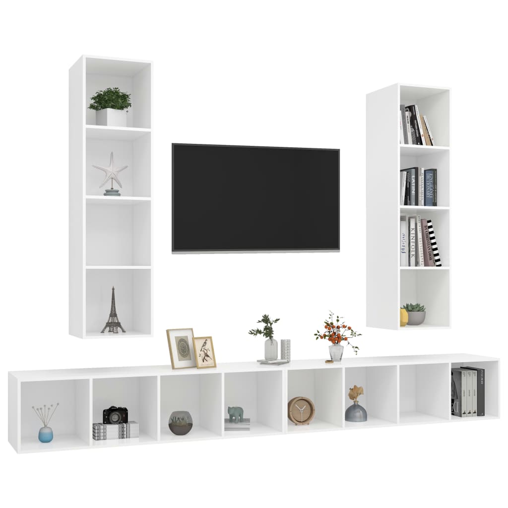 Wall-mounted TV Cabinets 4 pcs White Engineered Wood