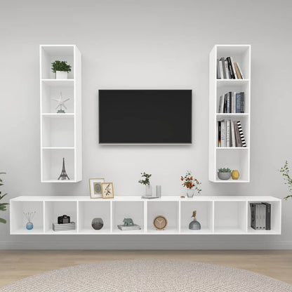 4 Piece Wall-mounted TV Cabinet Set White Engineered Wood