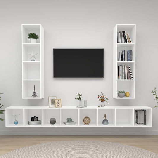 4 Piece Wall-mounted TV Cabinet Set White Engineered Wood