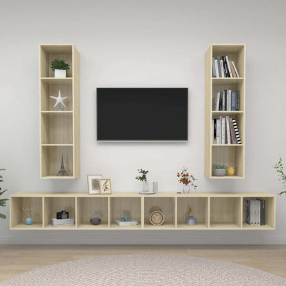 4 Piece Wall-mounted TV Cabinet Set Sonoma Oak Engineered Wood
