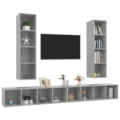 4 Piece Wall-mounted TV Cabinet Set Concrete Grey Engineered Wood
