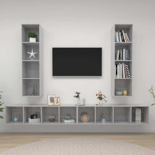 4 Piece Wall-mounted TV Cabinet Set Concrete Grey Engineered Wood