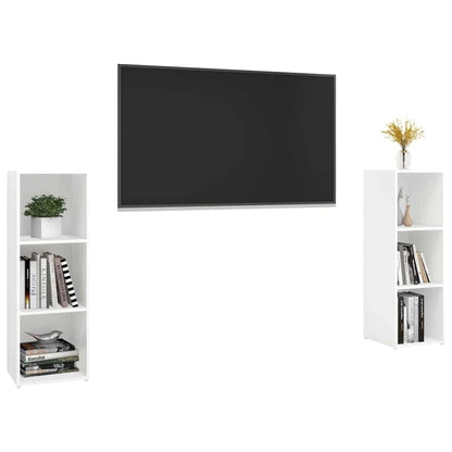 2 Piece TV Cabinet Set White 107x35x37 cm Engineered Wood