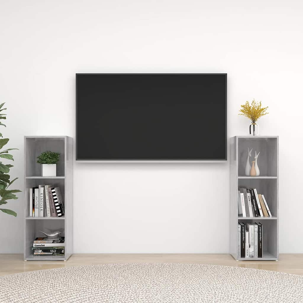 2 Piece TV Cabinet Set Concrete Grey 107x35x37 cm Engineered Wood