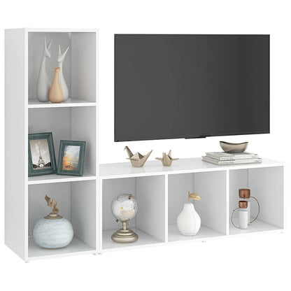 2 Piece TV Cabinet Set White 107x35x37 cm Engineered Wood