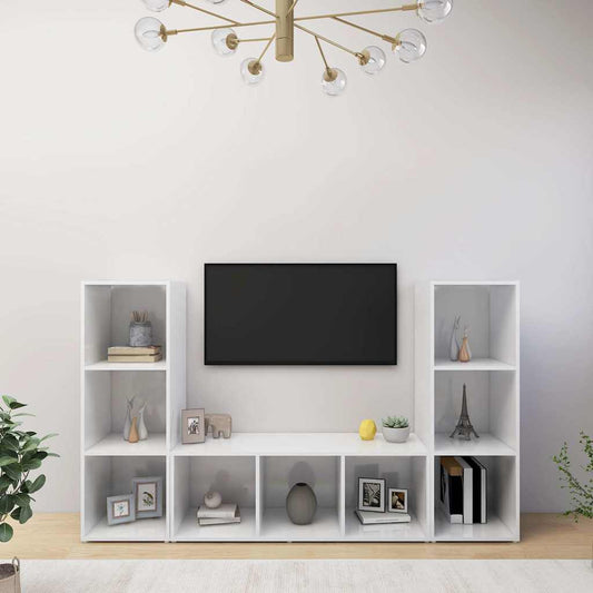 3 Piece TV Cabinet Set White 107x35x37 cm Engineered Wood