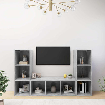 3 Piece TV Cabinet Set Concrete Grey 107x35x37 cm Engineered Wood