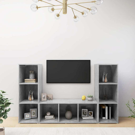 3 Piece TV Cabinet Set Concrete Grey 107x35x37 cm Engineered Wood