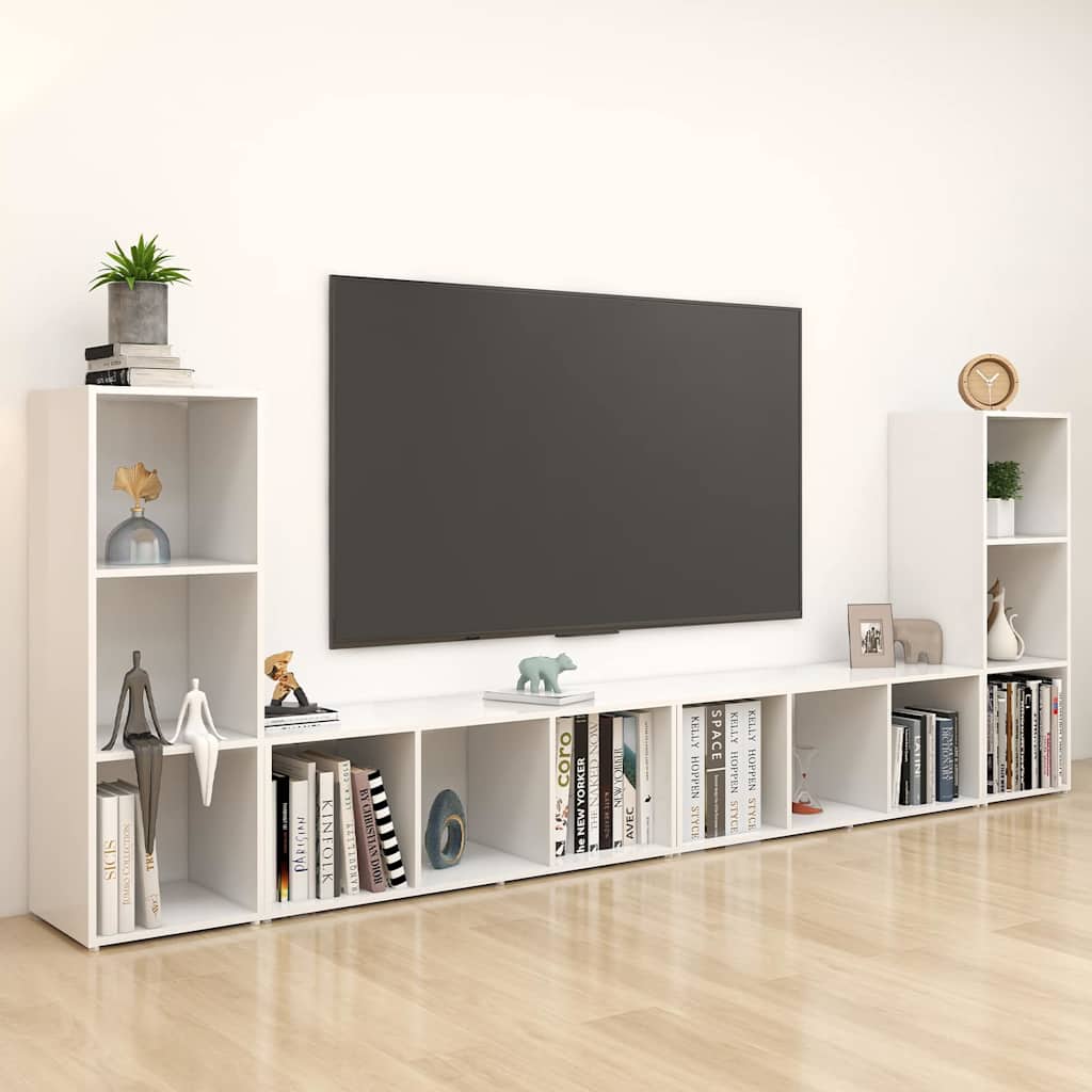 4 Piece TV Cabinet Set White 107x35x37 cm Engineered Wood