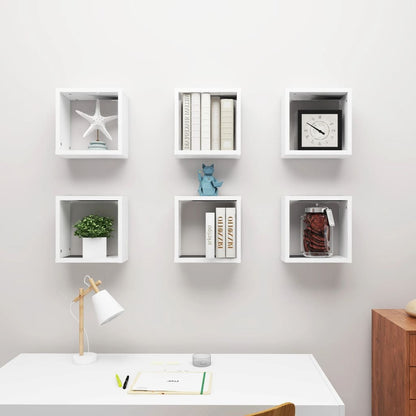 Cube Shelf | Set of 6 | White | Engineered wood | 30x15x30 cm per cube