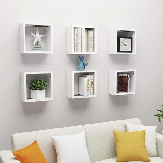 Cube Shelf | Set of 6 | White | Engineered wood | 30x15x30 cm per cube
