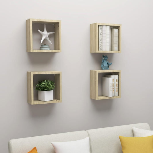 Cube Shelf | Set of 4 | Sonoma oak | Engineered wood | Medium