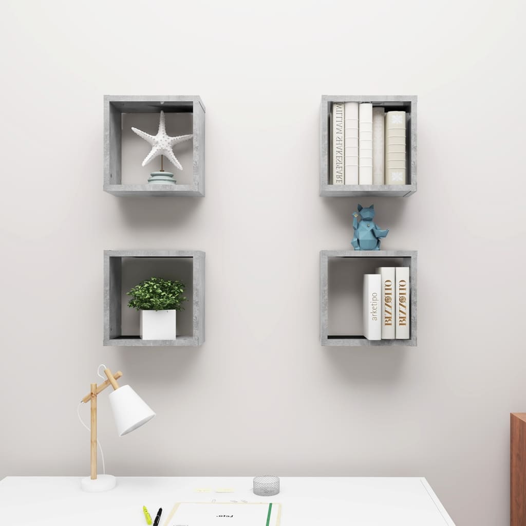 Cube Shelf |  Set of 4 | Concrete grey | Engineered wood