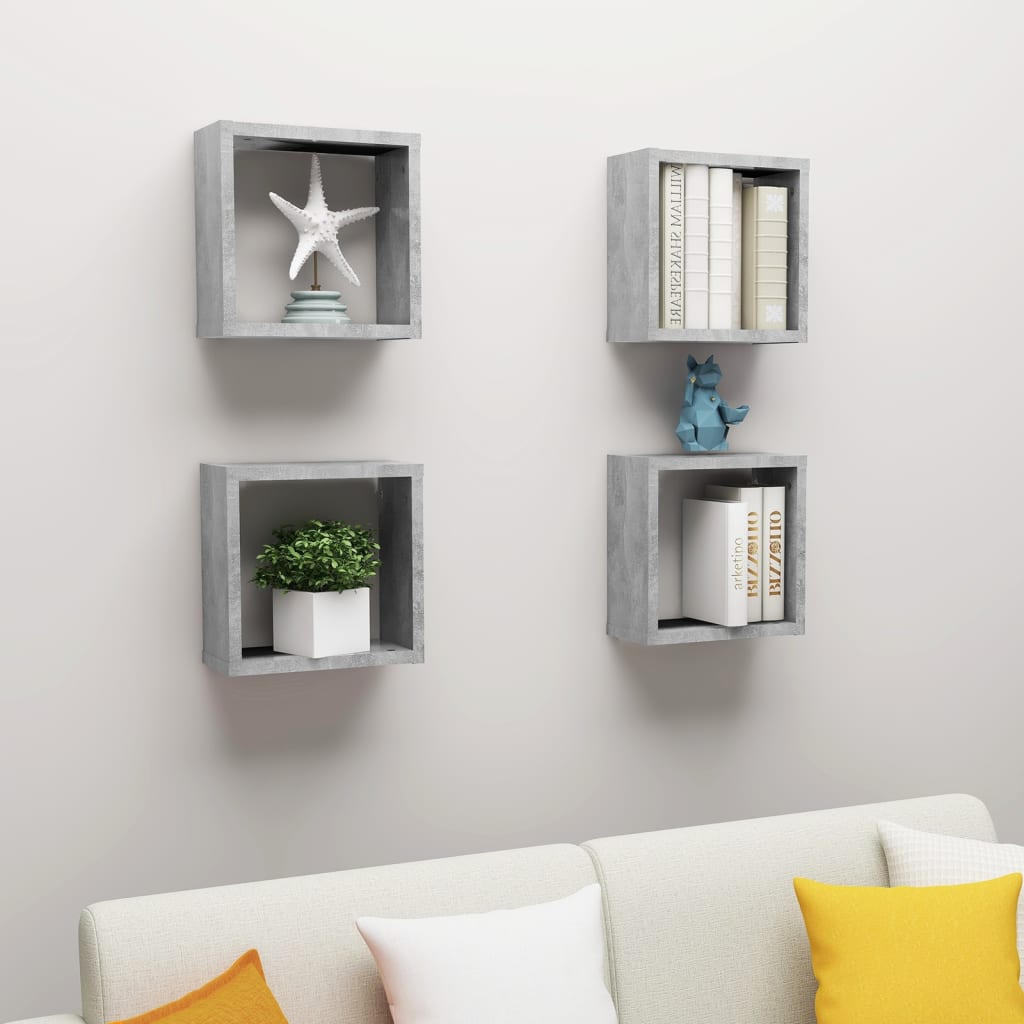 Cube Shelf |  Set of 4 | Concrete grey | Engineered wood