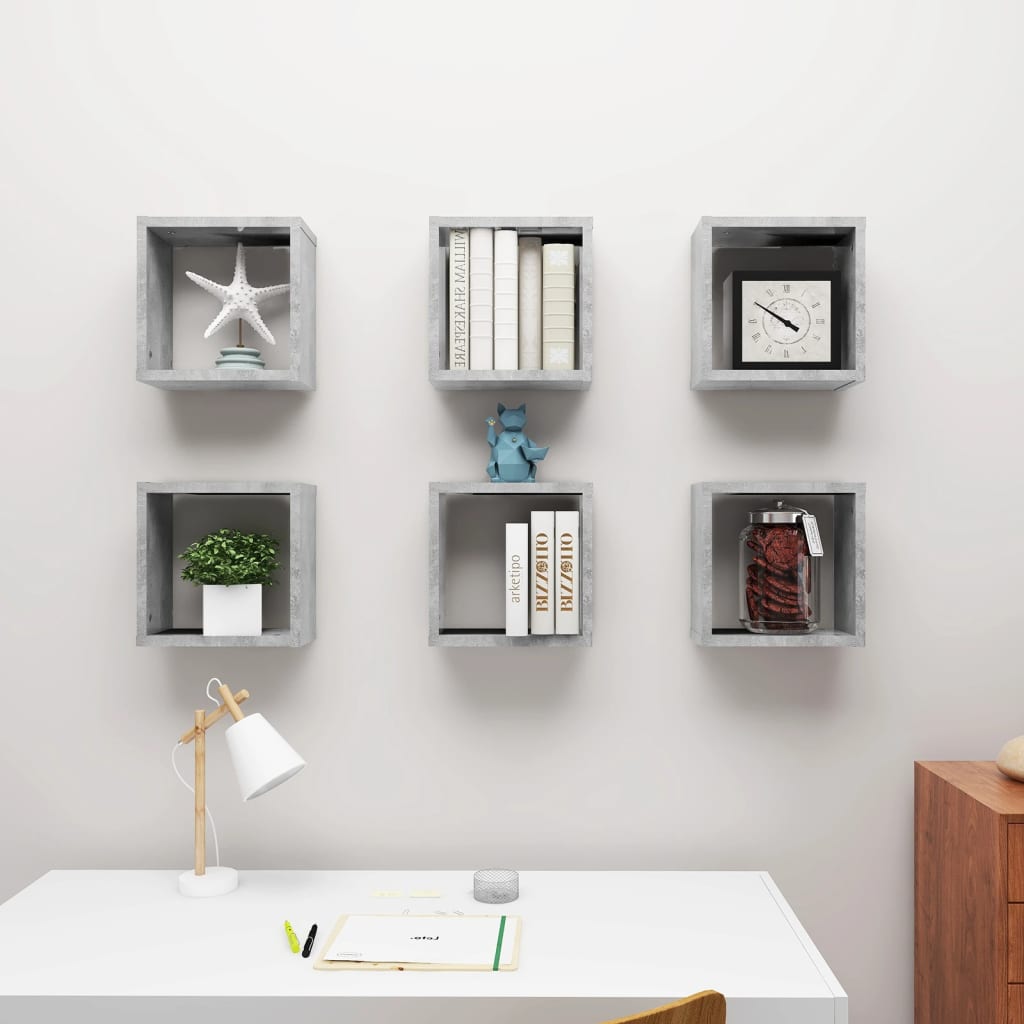 Cube Shelf | Set of 6 | Concrete Grey | Engineered wood | Medium